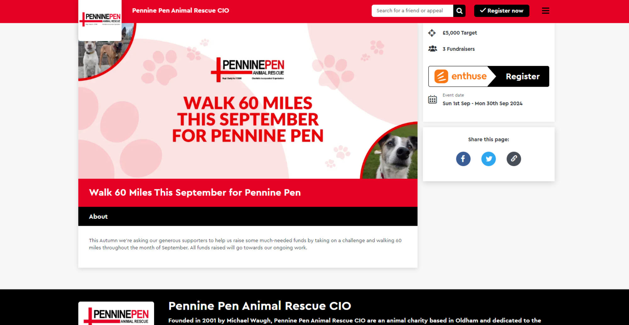 aspect it event page created for pennine pen animal rescue