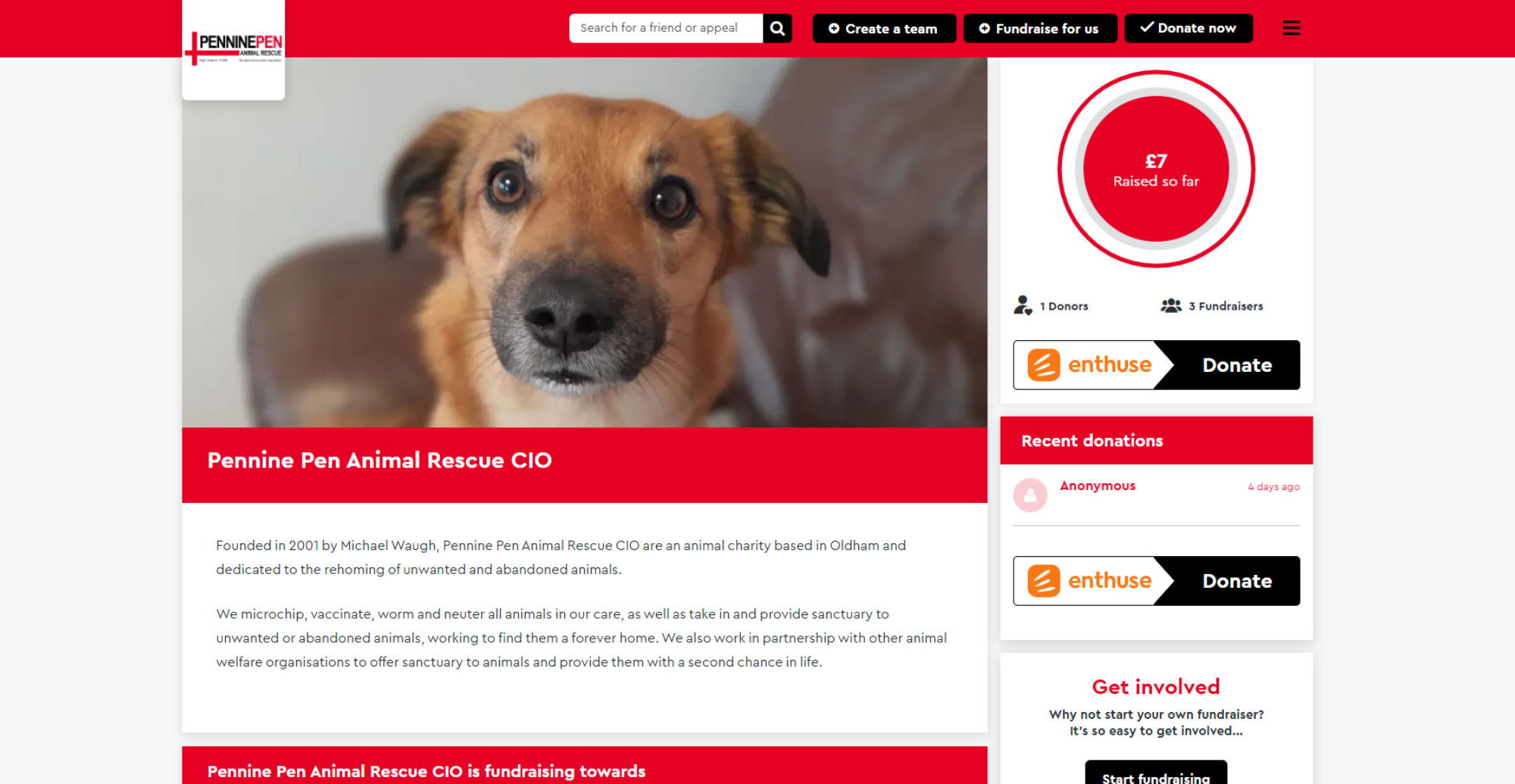 aspect it fundraising page created for pennine pen animal rescue